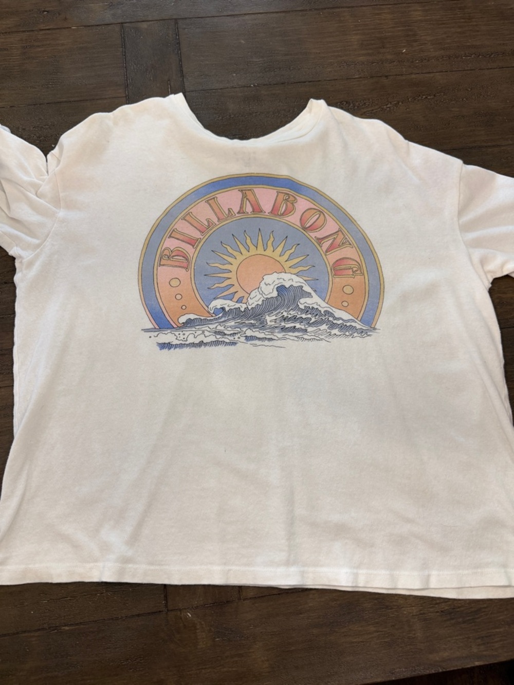 Billabong White Tee with Pastel Sun & Wave Graphic